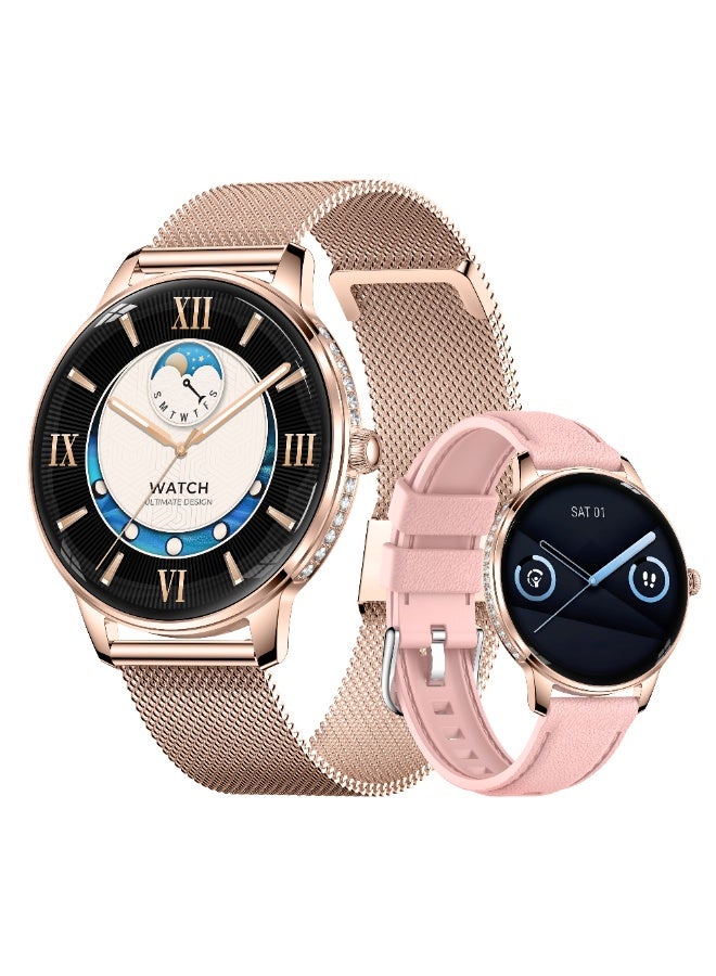 G-TAB GLR4 Women’s Smart watch AMOLED Screen Bluetooth Calling smartwatches NFC Fitness Tracker Health Monitoring Notification Alerts Waterproof Ladies Smart Watch Smartwatch for Girls-Rose Gold - Image 1