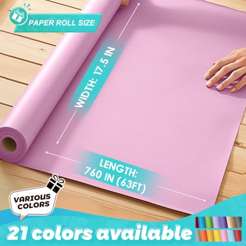 PH PERKHOMY PerkHomy Light Pink Kraft Paper Roll 17.5" x 760" (63') for Gift Wrapping Bouquet Flower Art Painting Craft Writing Packaging Shipping 80GSM 55LB (Light Pink, 17.5" x 63') - Image 2
