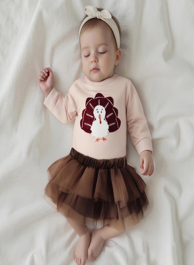 Karuedoo Toddler Baby Girl Thanksgiving Outfit Football Turkey Embroidery Crewneck Sweatshirt Top Tutu Skirt Set Fall Clothes (A-Apricot Pink, 2-3T) - Image 5