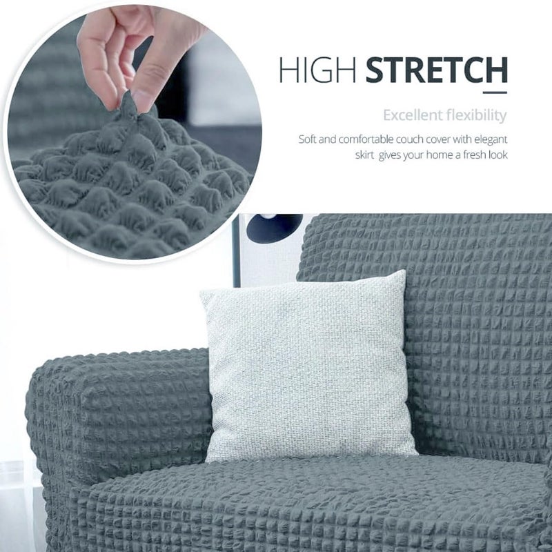 Furshine Universal One Seater Sofa Cover Big Elasticity, Protective, Flexible Stretch, Spandex & Polyester Sofa Slipcover for Couch Protector Stretchable (One Seater, 90-145cm, Bubble Grey) - Image 3