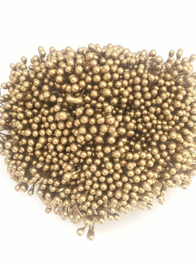 Artfen 1800 Pcs 1.5mm Mini Pearl Double Heads Flower Stamen Pistil Handmade Artificial Flowers Wedding Party Home Decoration DIY Christmas Scrapbook Accessories Gold - Image 3