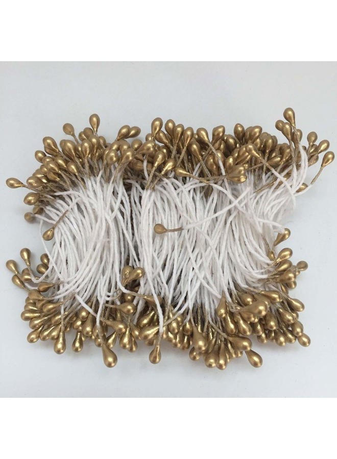 Artfen 1800 Pcs 1.5mm Mini Pearl Double Heads Flower Stamen Pistil Handmade Artificial Flowers Wedding Party Home Decoration DIY Christmas Scrapbook Accessories Gold - Image 2