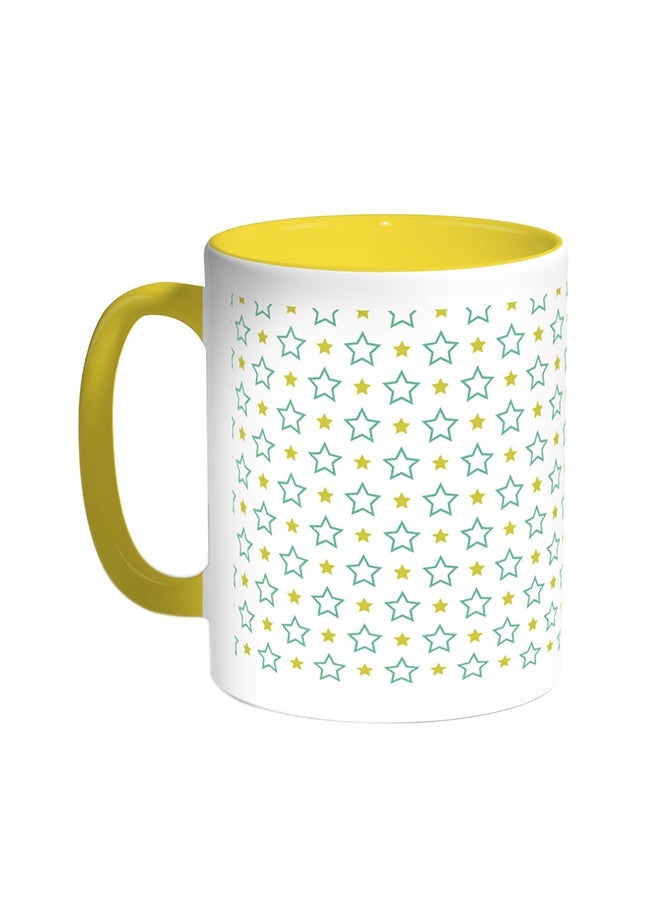 RYN Motifs Of Small And Large Stars Printed Coffee Mug Yellow/White 11ounce