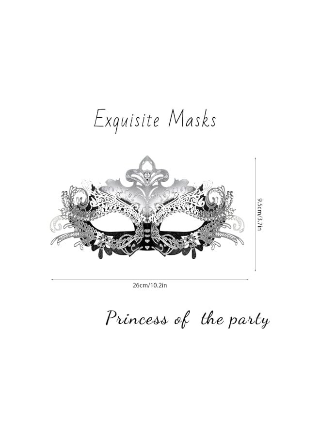 The Bros Masquerade Mask for Women Metal Mask Venetian Party Fit for Costume Party Ball Prom Black+Silver, One Size  - Image 5