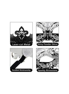The Bros Masquerade Mask for Women Metal Mask Venetian Party Fit for Costume Party Ball Prom Black+Silver, One Size  - Image 2