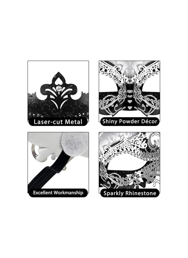 The Bros Masquerade Mask for Women Metal Mask Venetian Party Fit for Costume Party Ball Prom Black+Silver, One Size  - Image 2