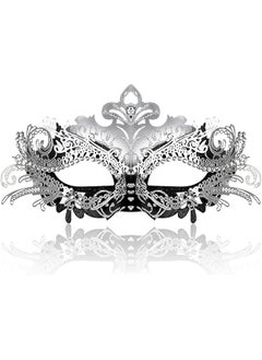 The Bros Masquerade Mask for Women Metal Mask Venetian Party Fit for Costume Party Ball Prom Black+Silver, One Size  - Image 1