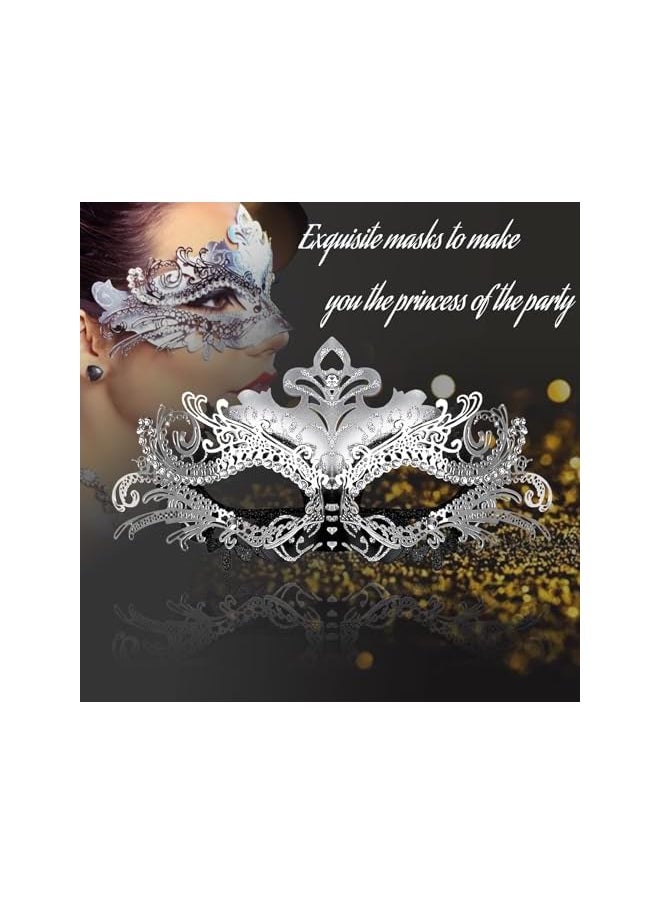 The Bros Masquerade Mask for Women Metal Mask Venetian Party Fit for Costume Party Ball Prom Black+Silver, One Size  - Image 3
