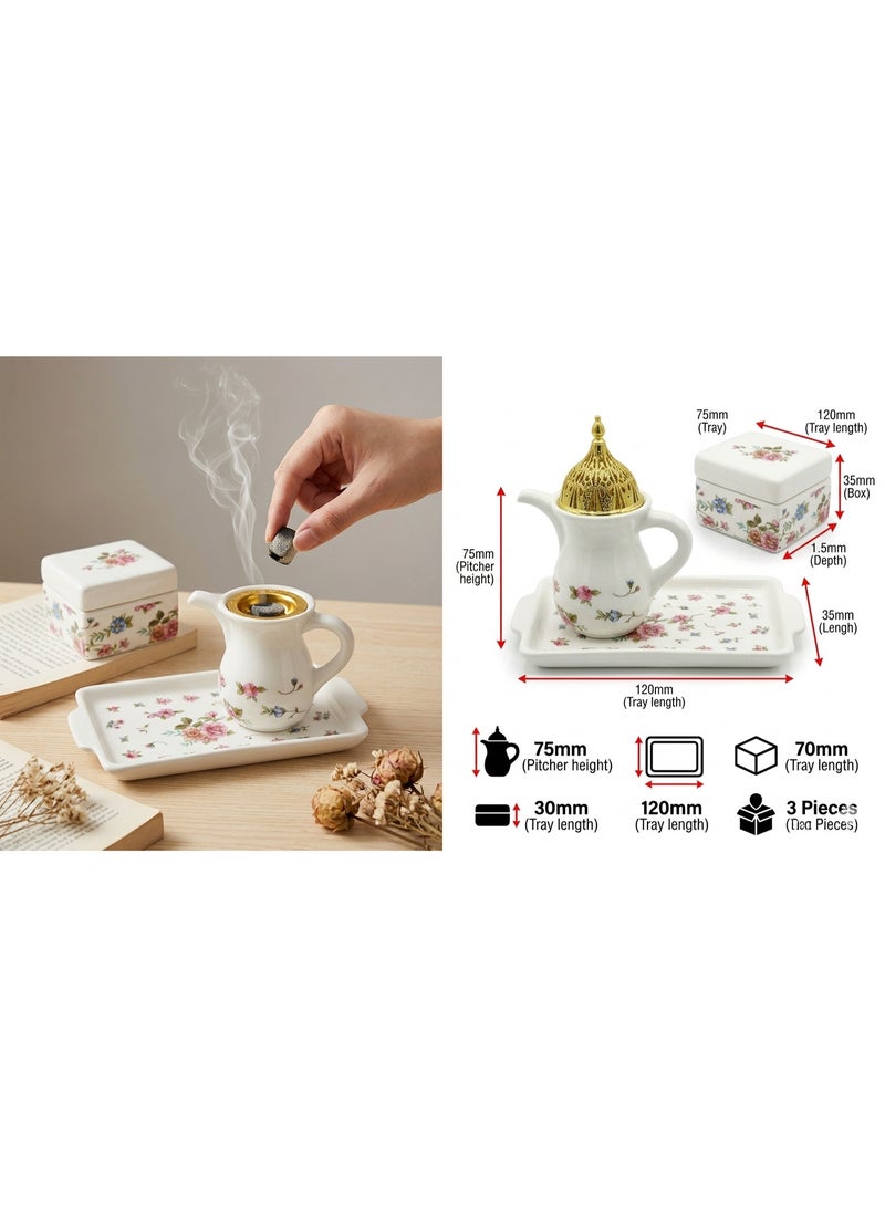 ALSAQER Luxury Ceramic Bakhoor Burner Set | Incense Burner Set with Storage Box & Tray | Traditional Arabic Oud Burner with Metal Charcoal Holder and Madkhan, Mabkhara | Elegant Home Fragrance Decor for Majlis, Gift Uses - Image 3