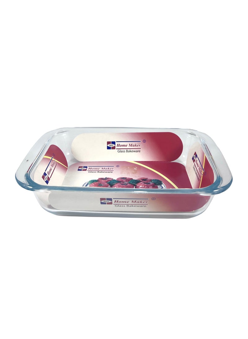 Homemaker Rectangular Glass Baking Dish – 0.7 Liter Capacity – 23 x 14.9 x 4.8 cm – Clear – Oven-Safe Borosilicate Tray for Everyday Baking - Image 1