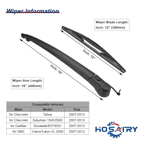 HOSAIRY Rear Wiper Arm Blade Set for Chevy Tahoe Suburban, for Cadillac Escalade, for GMC Yukon 2007-2013 Rear Windshield Wiper Arm Blade Assembly 15277756 - Image 2