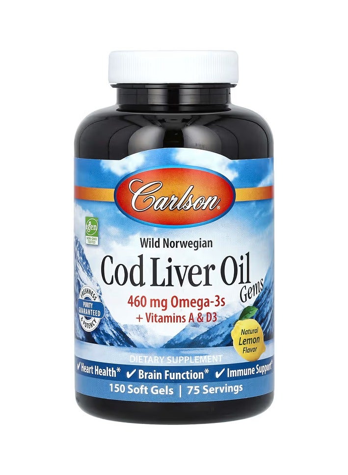 كارلسون زيت كبد سمك القد البري النرويجي ، جواهر الليمون الطبيعي ، 460 ملجم ، 150 كبسولة هلامية (230 ملجم لكل كبسولة هلامية) - Image 1