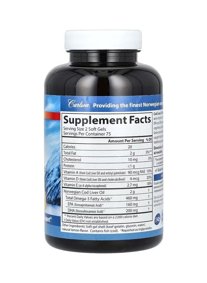 كارلسون زيت كبد سمك القد البري النرويجي ، جواهر الليمون الطبيعي ، 460 ملجم ، 150 كبسولة هلامية (230 ملجم لكل كبسولة هلامية) - Image 2