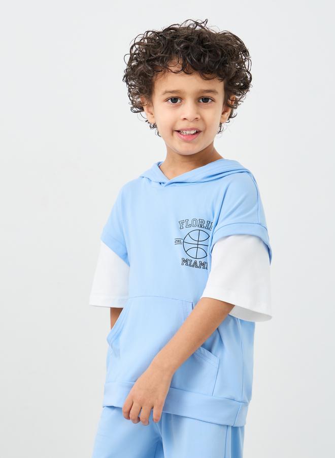 ستايلي طقم تي شيرت وشورت واسع بغطاء رأس - Image 3