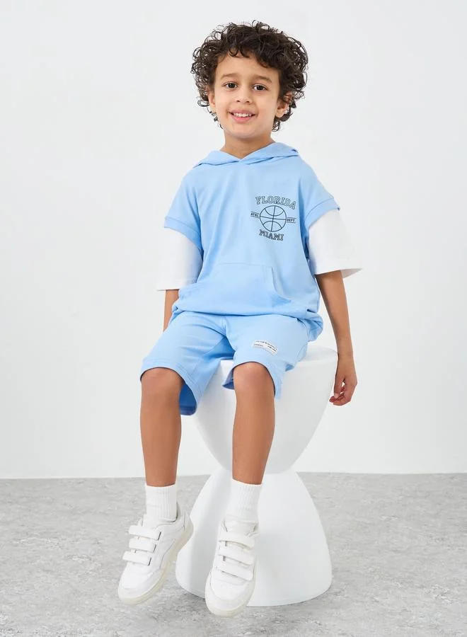 ستايلي Styli Hooded Oversized T-Shirt and Shorts Set