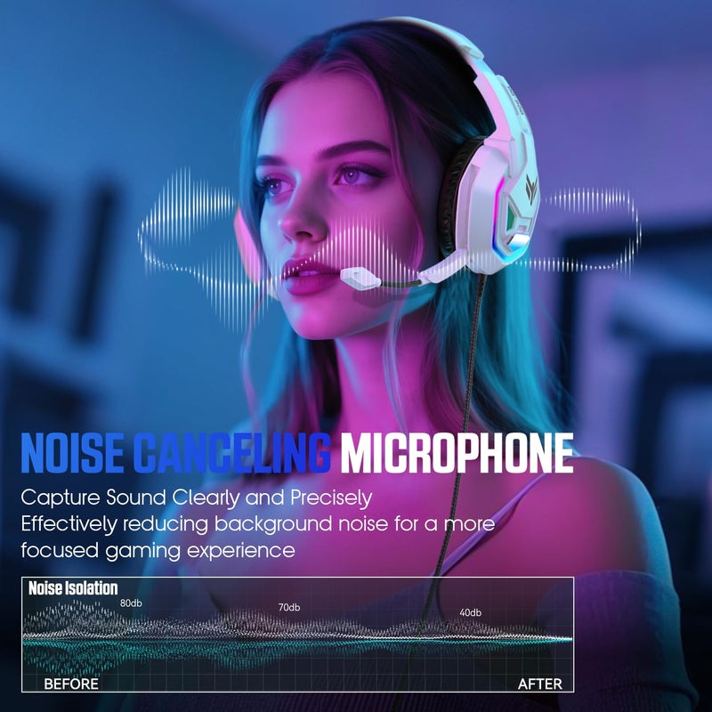 YPBDAN Gaming Headset for PS5, PS4, Xbox Series X|S, Xbox One, PC, Switch, Mac - RGB Over-Ear Headphones with 7.1 Surround Sound, Noise Cancelling Mic, 50mm Drivers & Memory Earmuffs for Nintendo 64 - Image 3