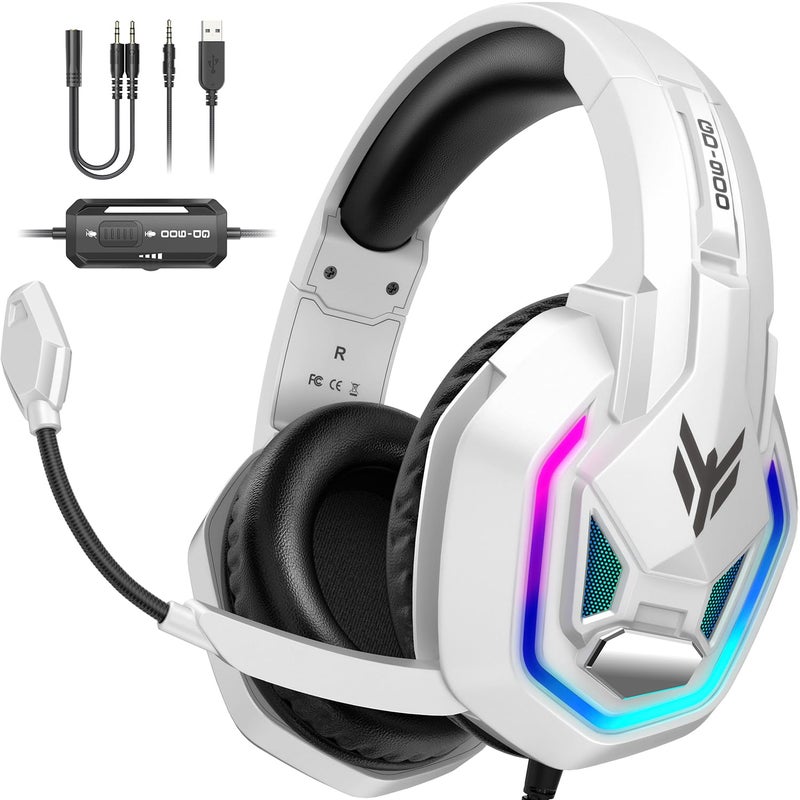 YPBDAN Gaming Headset for PS5, PS4, Xbox Series X|S, Xbox One, PC, Switch, Mac - RGB Over-Ear Headphones with 7.1 Surround Sound, Noise Cancelling Mic, 50mm Drivers & Memory Earmuffs for Nintendo 64 - Image 1