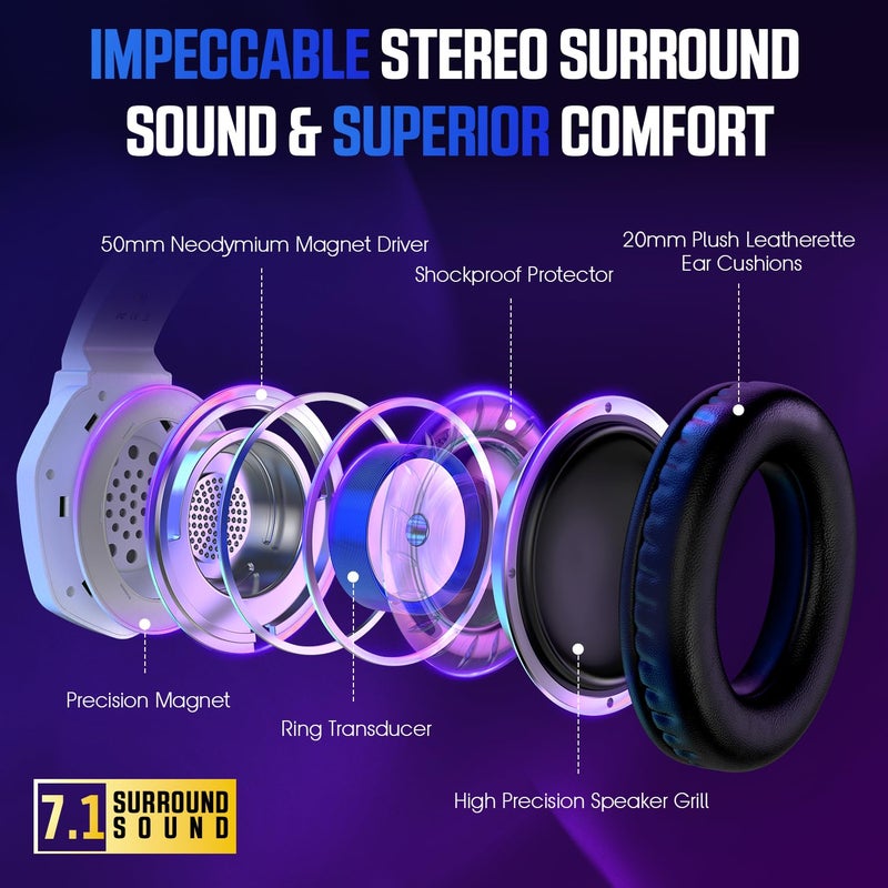 YPBDAN Gaming Headset for PS5, PS4, Xbox Series X|S, Xbox One, PC, Switch, Mac - RGB Over-Ear Headphones with 7.1 Surround Sound, Noise Cancelling Mic, 50mm Drivers & Memory Earmuffs for Nintendo 64 - Image 4