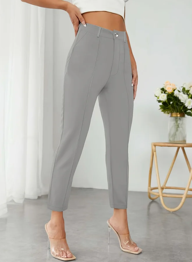 Take Two  Grey High-Rise Tapered Trousers for Women | Best Price UAE