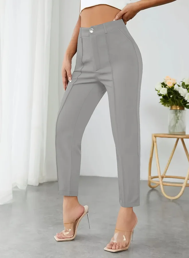 Take Two  Grey High-Rise Tapered Trousers for Women | Best Price UAE
