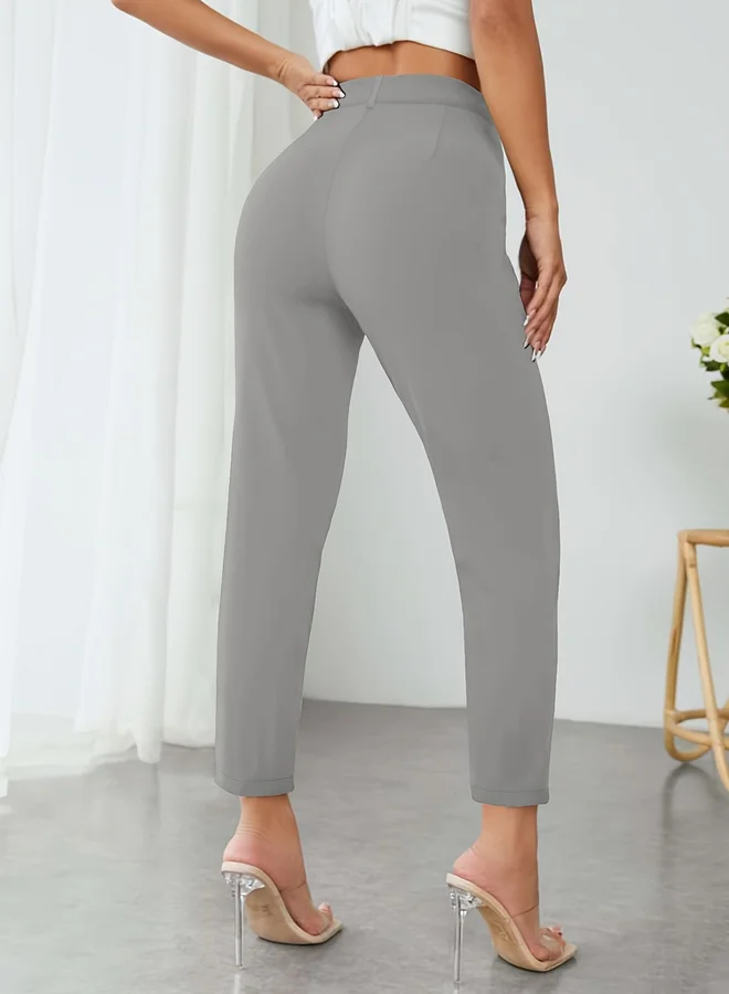 Take Two  Grey High-Rise Tapered Trousers for Women | Best Price UAE