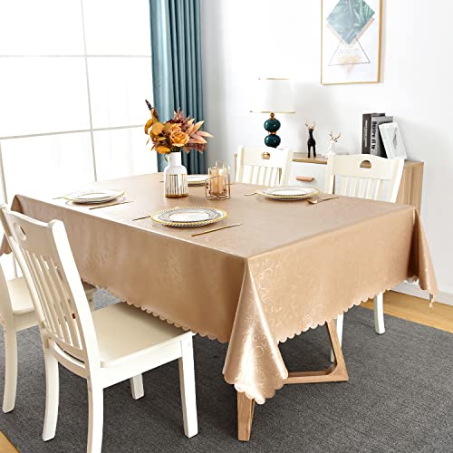 Romanstile Rectangle Vinyl Tablecloth,100% Waterproof Heavy Duty Oil Spill Proof Stain Resistant Plastic PU Table Cover with Flannel Backing for Kitchen, Dining (Flower Champagne, 52 x 70) - Image 4