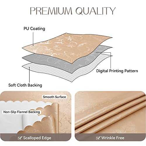 Romanstile Rectangle Vinyl Tablecloth,100% Waterproof Heavy Duty Oil Spill Proof Stain Resistant Plastic PU Table Cover with Flannel Backing for Kitchen, Dining (Flower Champagne, 52 x 70) - Image 2