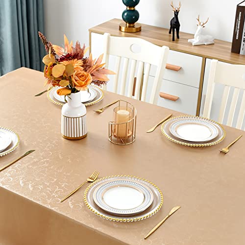 Romanstile Rectangle Vinyl Tablecloth,100% Waterproof Heavy Duty Oil Spill Proof Stain Resistant Plastic PU Table Cover with Flannel Backing for Kitchen, Dining (Flower Champagne, 52 x 70) - Image 5