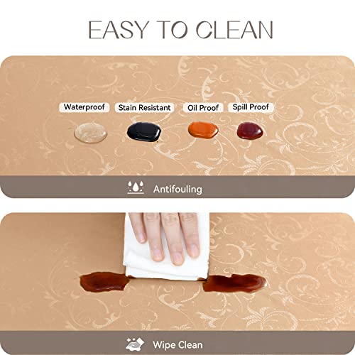 Romanstile Rectangle Vinyl Tablecloth,100% Waterproof Heavy Duty Oil Spill Proof Stain Resistant Plastic PU Table Cover with Flannel Backing for Kitchen, Dining (Flower Champagne, 52 x 70) - Image 3