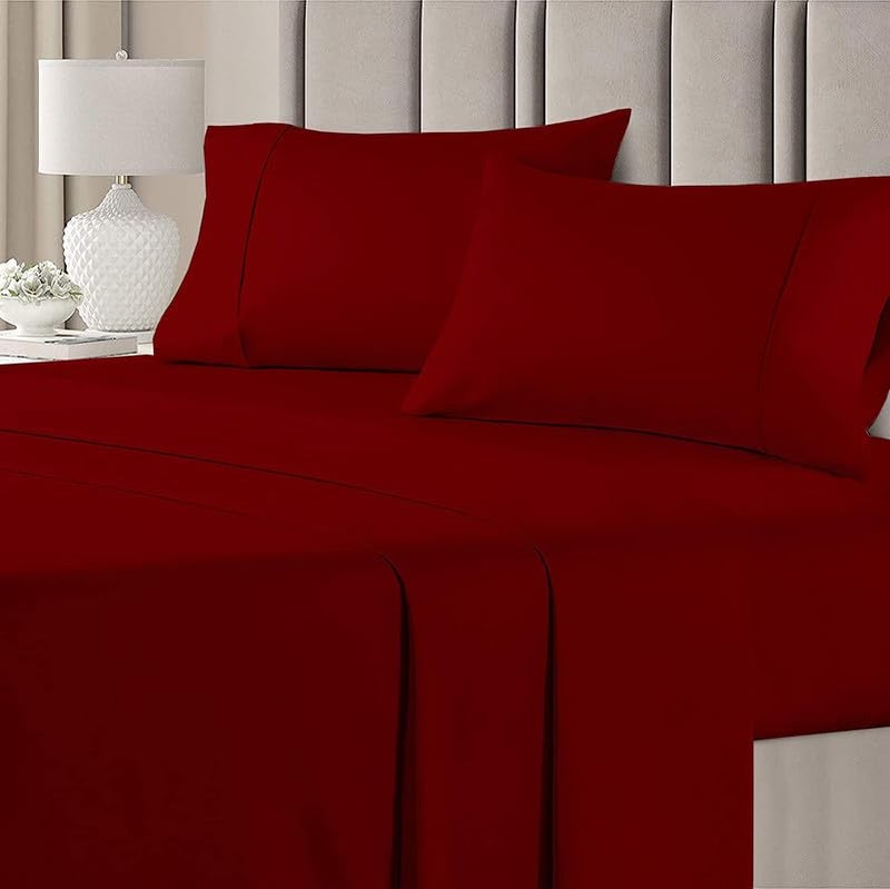 BALAJI EXPORT Bed Sheet Set 6 Piece 1 Flat Sheet 1 Elastic Fitted Sheet with 6 Deep Pocket and 4 Pillow Cover 100 Egyptian Cotton 600 Thread Count Exquisitely Hotel QualityBurgundy SolidKing Size - Image 2