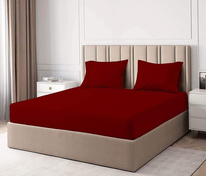 BALAJI EXPORT Bed Sheet Set 6 Piece 1 Flat Sheet 1 Elastic Fitted Sheet with 6 Deep Pocket and 4 Pillow Cover 100 Egyptian Cotton 600 Thread Count Exquisitely Hotel QualityBurgundy SolidKing Size - Image 3