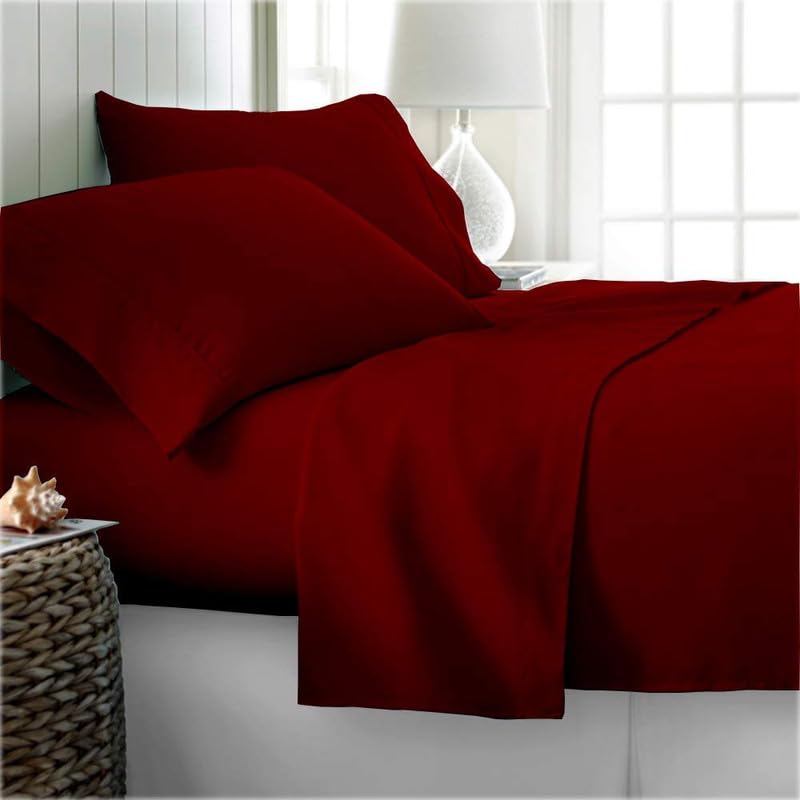 BALAJI EXPORT Bed Sheet Set 6 Piece 1 Flat Sheet 1 Elastic Fitted Sheet with 6 Deep Pocket and 4 Pillow Cover 100 Egyptian Cotton 600 Thread Count Exquisitely Hotel QualityBurgundy SolidKing Size - Image 5