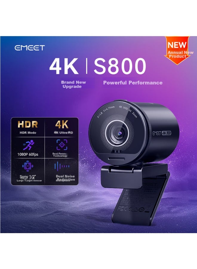 Emeet Yimi Ultra Hd 4k Computer Camera With Built-in Noise Reduction Mic Gaming Camera Video Call Hdr Ultra-fast Focus S800 - Image 4