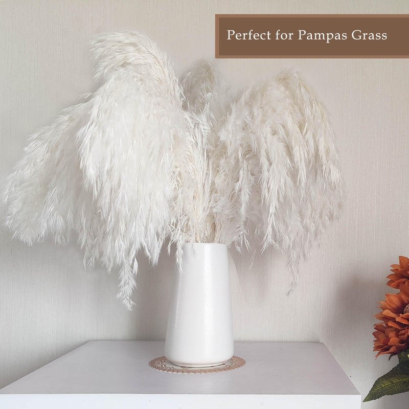 HUBUISH Bright White Vase - 6â€œ White Ceramic Flower vase, Boho Vases for Pampas Grass, Minimalist Modern vases for Home Decor, Table Shelf Living Room Farmhouse Decor - Image 3