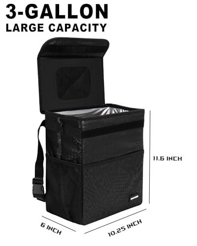 SIBOFUEGO Sturdy 3 Gallon Car Trash Can Ultra Large Capacity Leak Proof Waterproof Car Organizer and Storage with Pockets and Adjustable Straps Collapsible Interior Car Accessory Black Leopard - Image 3