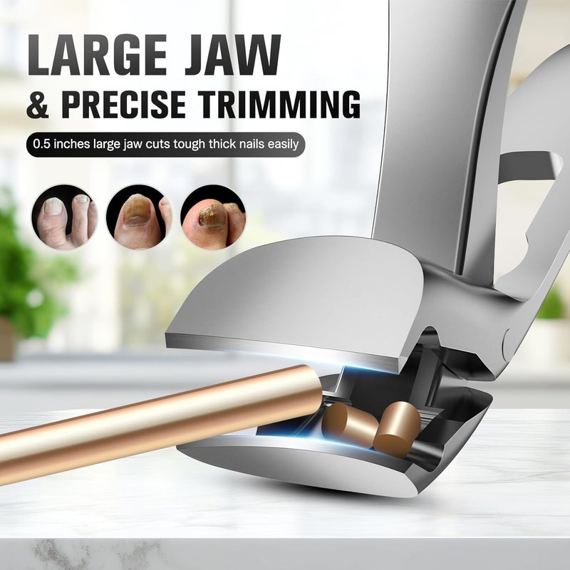 FERYES Angled Head Long Handled Toenail Clipper for Seniors - Large Wide Jaw Nail Clipper with Catcher for Thick Nails - Easier Trimming, Ergonomic Design Foldable - Image 3