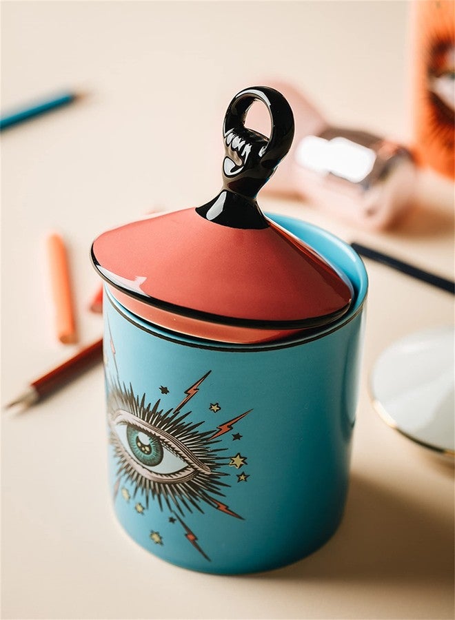 Beccalame Big Eye Starry Sky Aromatherapy Candle Jar with Lid Ceramic Makecup Cotton Swab Holder Home Deocrative Bottler, Home Fireplace Kitchen Dining Decor for Living Room Knick Knacks Candle Holders - Image 5