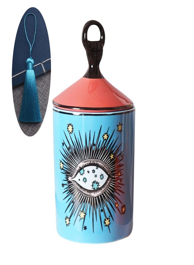 Beccalame Big Eye Starry Sky Aromatherapy Candle Jar with Lid Ceramic Makecup Cotton Swab Holder Home Deocrative Bottler, Home Fireplace Kitchen Dining Decor for Living Room Knick Knacks Candle Holders - Image 1