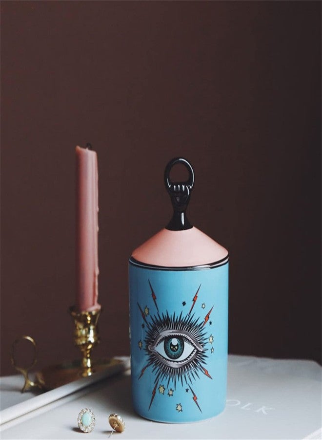 Beccalame Big Eye Starry Sky Aromatherapy Candle Jar with Lid Ceramic Makecup Cotton Swab Holder Home Deocrative Bottler, Home Fireplace Kitchen Dining Decor for Living Room Knick Knacks Candle Holders - Image 3