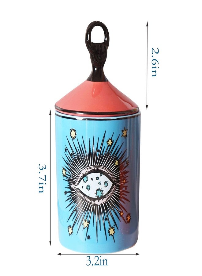 Beccalame Big Eye Starry Sky Aromatherapy Candle Jar with Lid Ceramic Makecup Cotton Swab Holder Home Deocrative Bottler, Home Fireplace Kitchen Dining Decor for Living Room Knick Knacks Candle Holders - Image 2