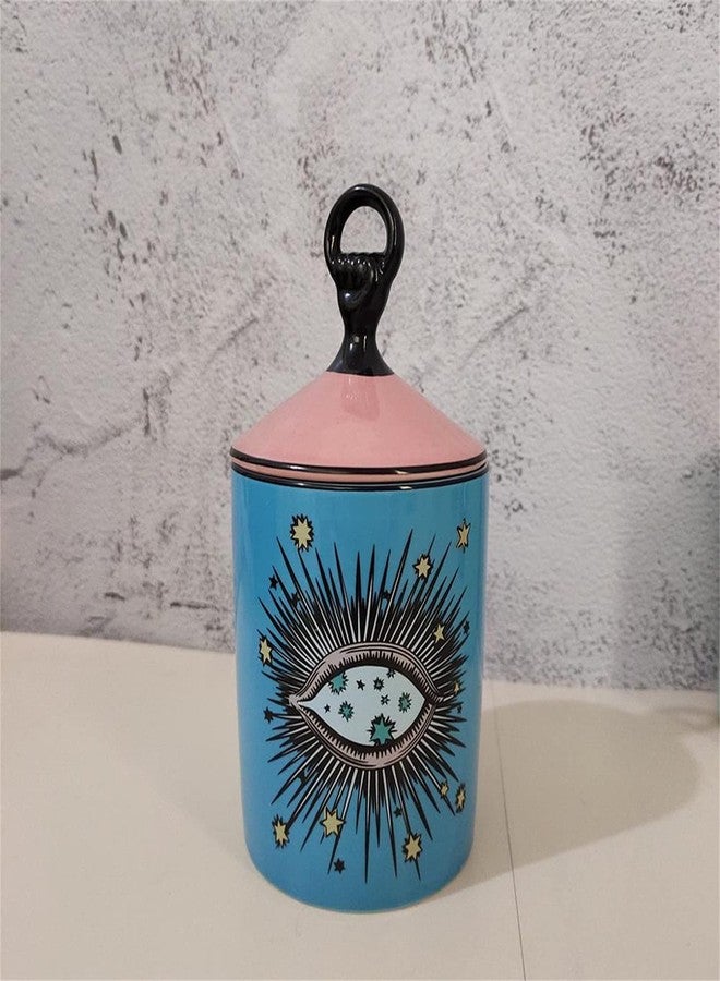 Beccalame Big Eye Starry Sky Aromatherapy Candle Jar with Lid Ceramic Makecup Cotton Swab Holder Home Deocrative Bottler, Home Fireplace Kitchen Dining Decor for Living Room Knick Knacks Candle Holders - Image 4