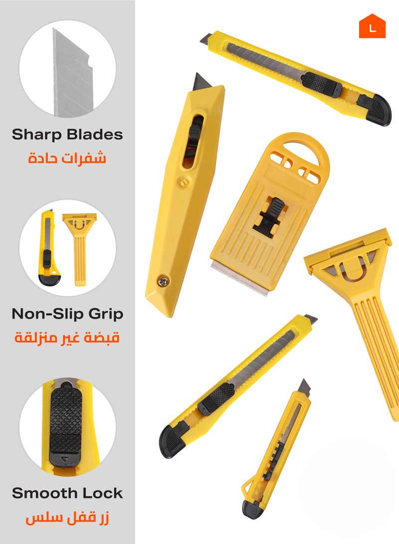 LAWAZIM Cutter Set - 8 Piece - Utility Knives and Scrapers with Mixed Blade Types, Comfortable Grip – Ideal for Cardboard, Plastic, Labels, DIY and Office Use - Image 2