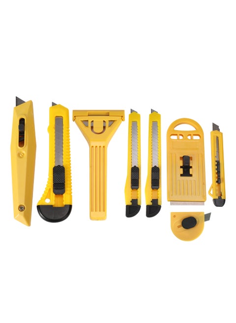 Cutter Set - 8 Piece - Utility Knives and Scrapers with Mixed Blade Types, Comfortable Grip – Ideal for Cardboard, Plastic, Labels, DIY and Office Use