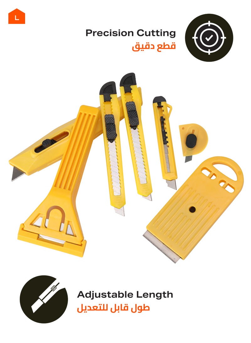 لوازم طقم مشرط - 8 قطع - سكاكين متعددة الاستخدام وكاشطات بشفرات متنوعة، مقبض مريح – مثالي للكرتون والبلاستيك والملصقات والأعمال اليدوية والمكتبية - Image 3