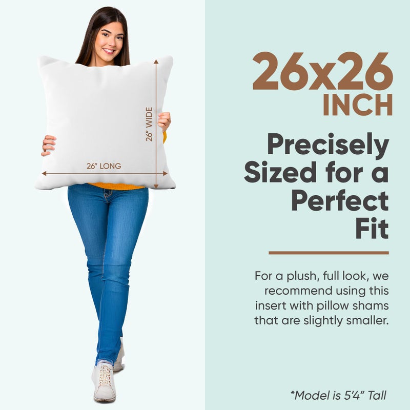 Pillowflex Synthetic Down Pillow Insert - 26x26 Down Alternative, Ultra Soft Large Square European Throw Pillow, Couch Euro Sham, Bed - 1 Decorative Form - Image 2
