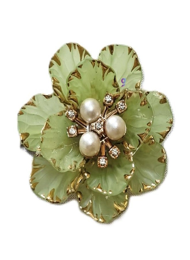 Goonmala Acrylic Petal Flower with Pearl, 5 cm, for Decoration, DIY Craft, Rakhi, Diwali, Hair Clip (Green) - Image 1