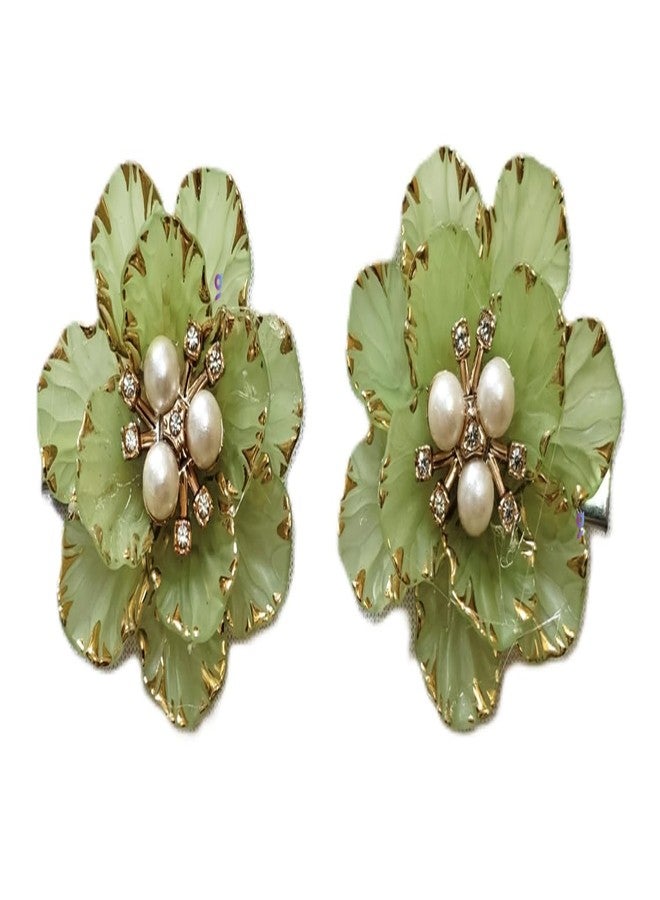 Goonmala Acrylic Petal Flower with Pearl, 5 cm, for Decoration, DIY Craft, Rakhi, Diwali, Hair Clip (Green) - Image 2