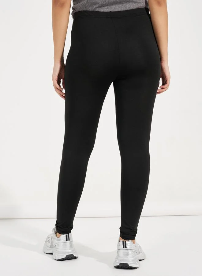 Take Two Solid Elastic Waistband Leggings