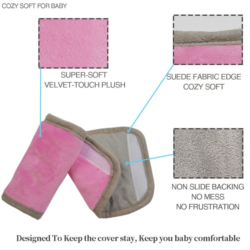 ICOPUCA Car Seat Strap Pads Covers for Baby Kids, Seat Belt Covers Cushion for boy Girl, Protect Neck and Shoulder rubbing, Anti-Slip Design, Universal for Stroller/Carrier/Pushchair; Pink - Image 5