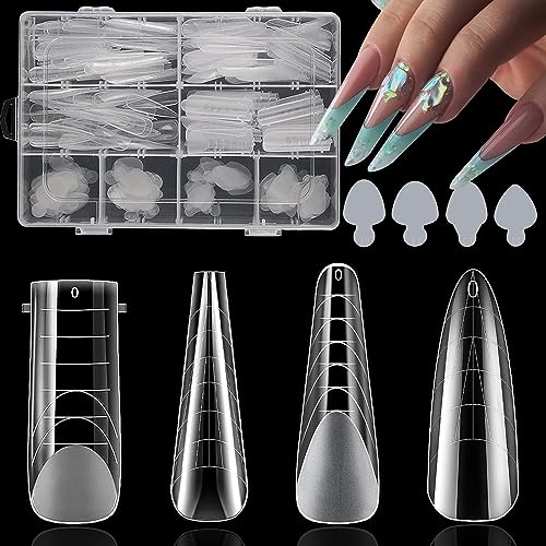 BOMOQING 288PCS Nail Dual Forms for French Nails Dual Nail Forms Molds Acrylic Nail Tips 96PCS Duet System Dual Forms Sticker Silicone Reusable Pads 4 Styles 12 Sizes Scale for Manicure Extension - Image 1